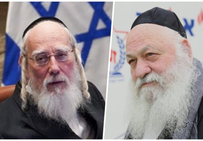 משמר היוצא ומשמר הנכנס. יצחק גולדקנופף וישראל אייכלר (צילום: לע״מ, דוברות הכנסת)